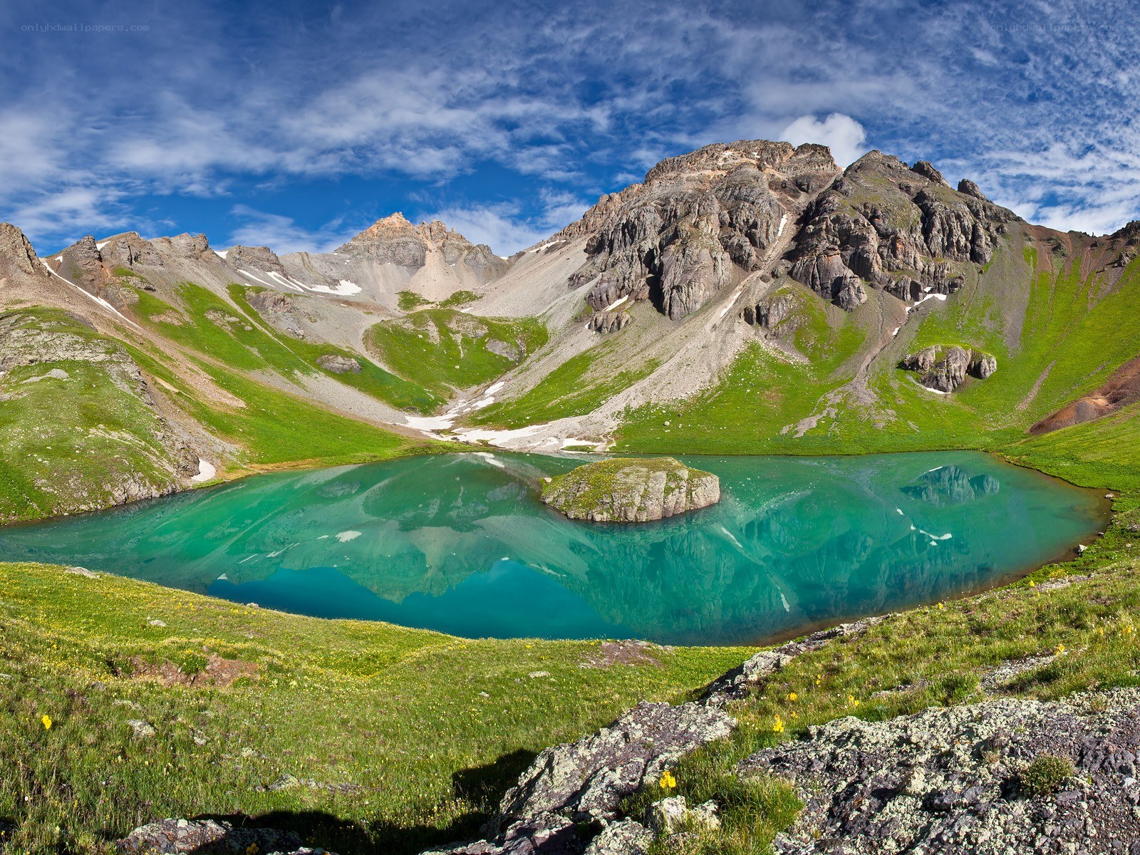Mountain lake with turquoise water