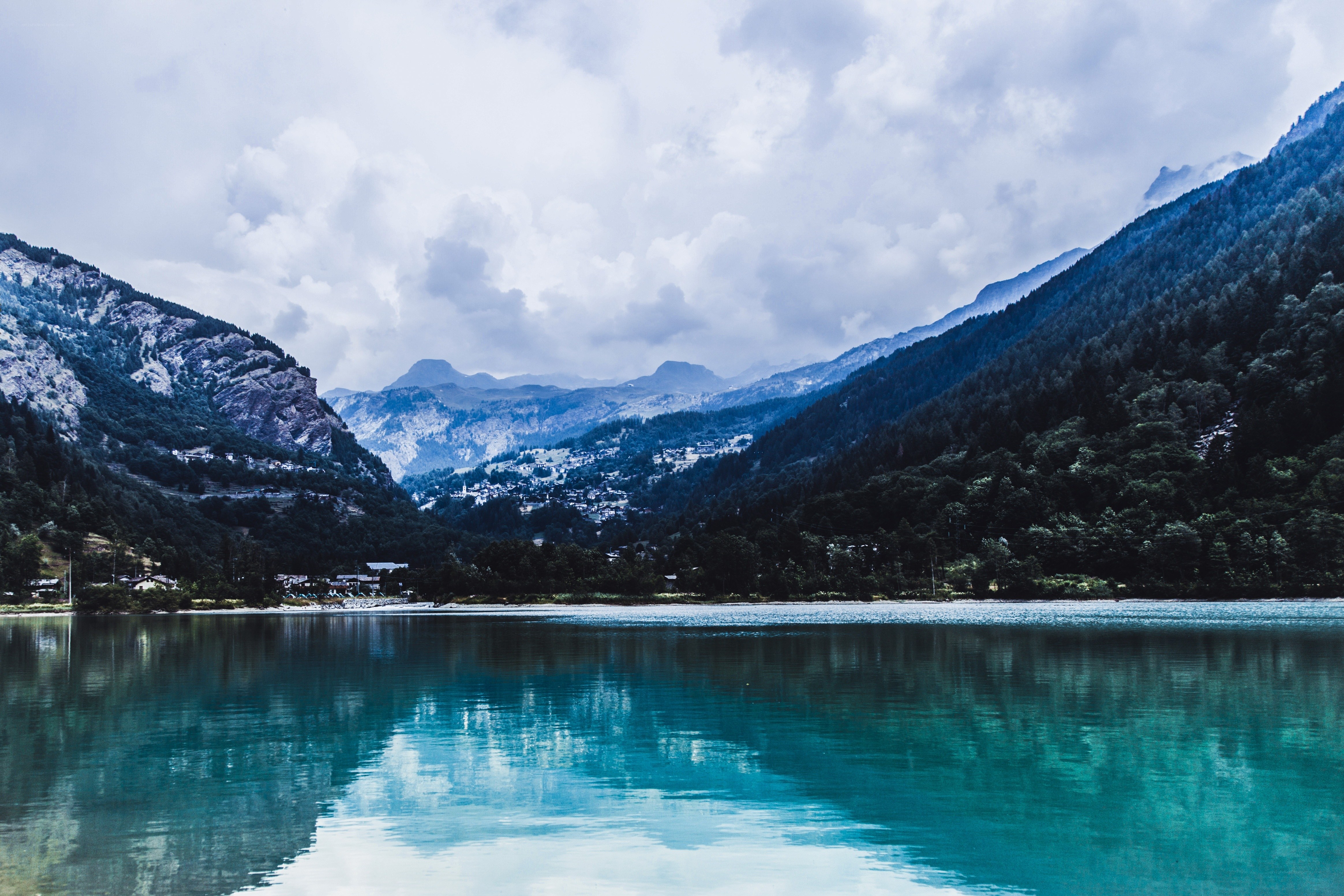 Mountain lake with village