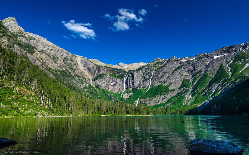 Mountain Lake with Waterfalls — Blue, Serene, Summer