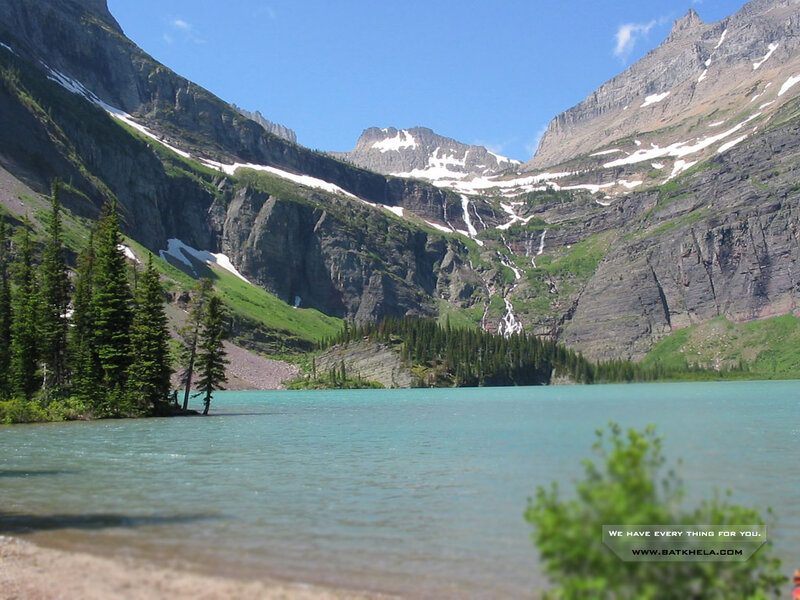 Mountain Lake with Waterfalls — Blue