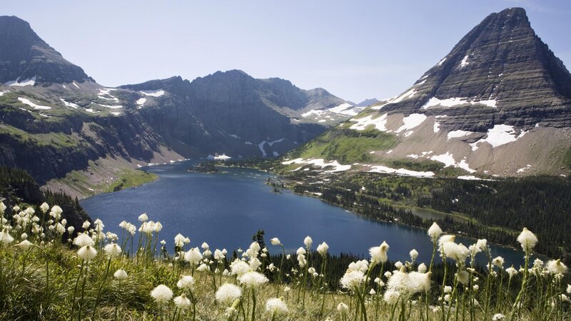 Mountain Lake with Wildflowers — Blue, Serene, Summer