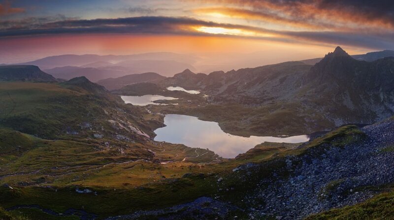 Mountain Lakes at Sunset — Orange