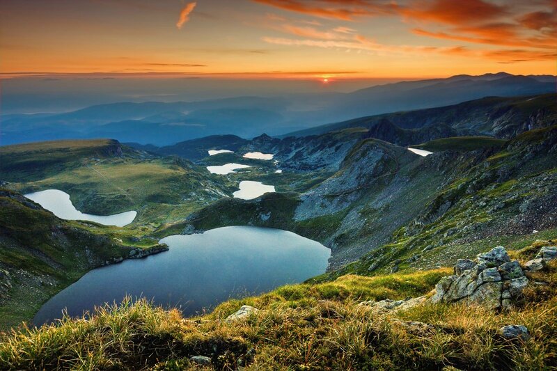 Mountain lakes at sunset