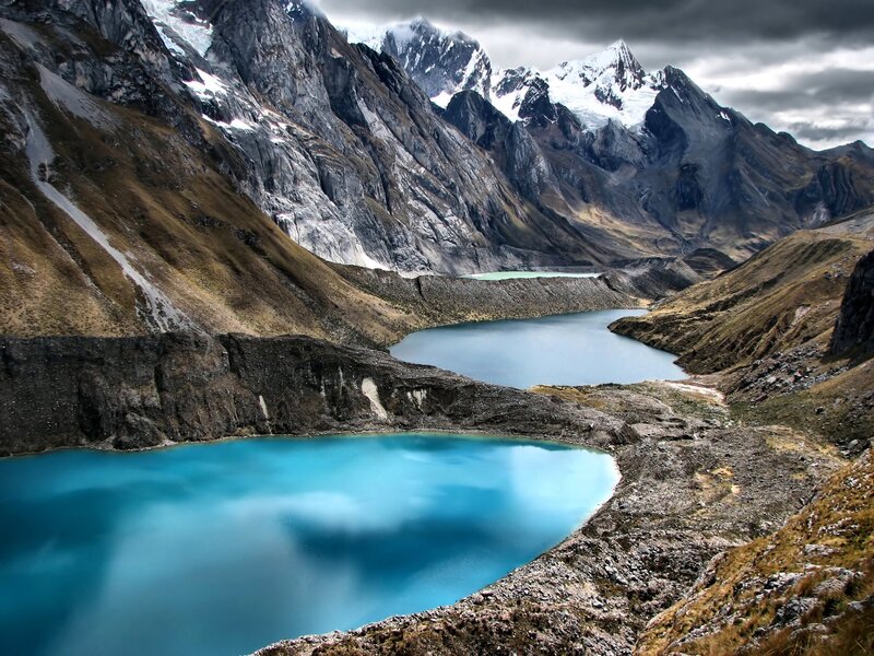 Mountain Lakes in Valley — Blue