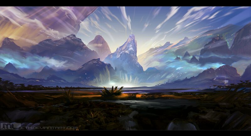 Mountain Landscape at Dawn — Blue