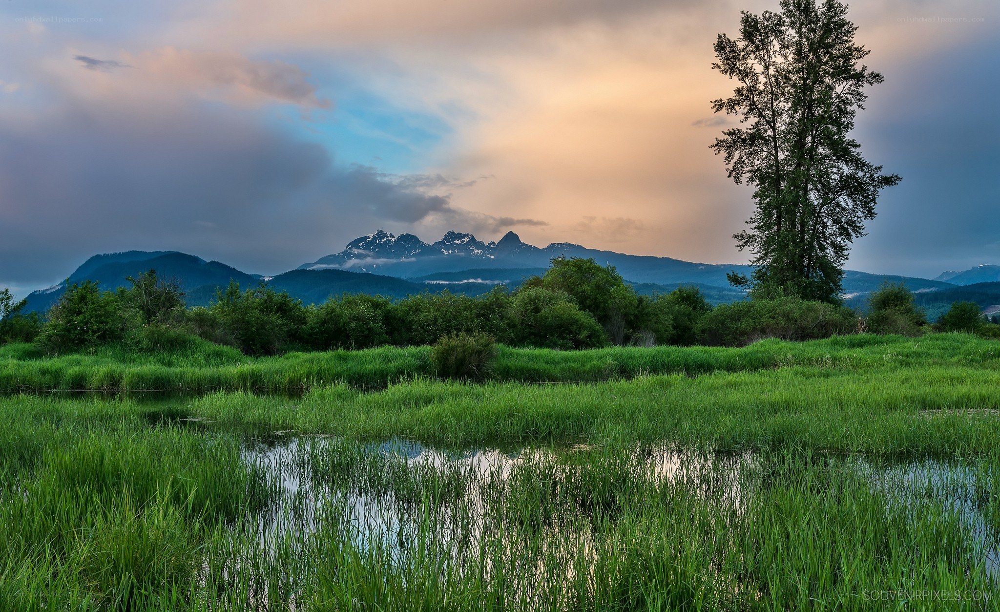 Mountain landscape at dusk