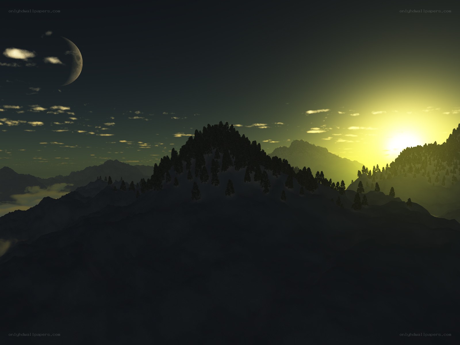 Mountain landscape at dusk