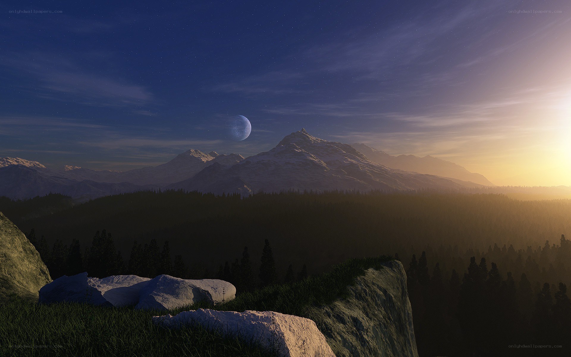Mountain landscape at dusk