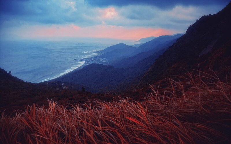 Mountain Landscape at Dusk — Blue, Dramatic, Sunset