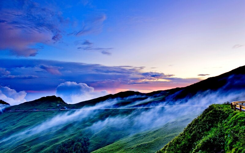 Mountain Landscape at Dusk — Blue, Serene, Photograph