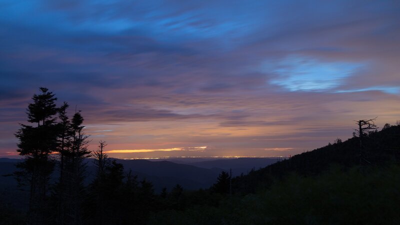 Mountain Landscape at Dusk — Blue, Serene, Photograph, Trees
