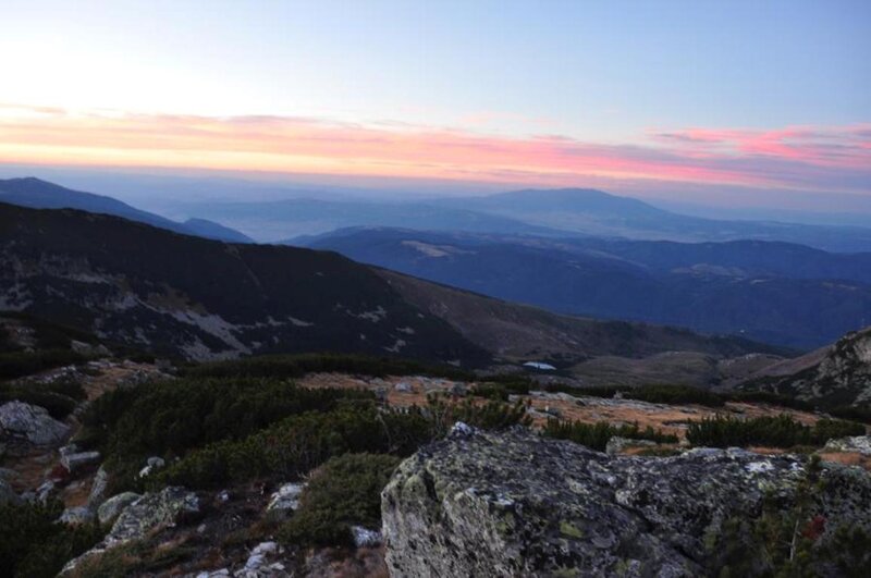 Mountain Landscape at Dusk — Blue, Serene, Sunset, Photograph