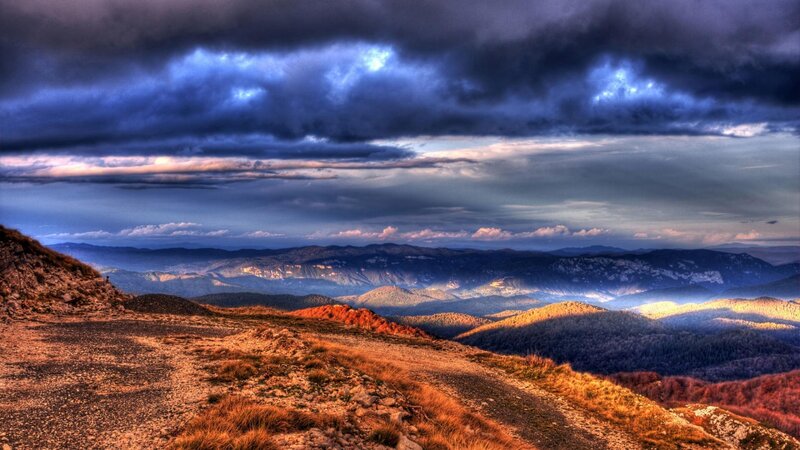 Mountain Landscape at Dusk — Blue