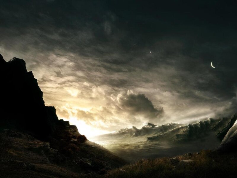 Mountain Landscape at Dusk — Gray