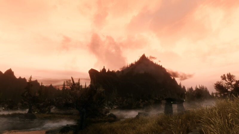 Mountain Landscape at Dusk — Orange, Dramatic, Sunset, 3d Render