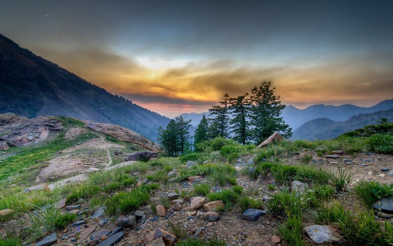 Mountain Landscape at Dusk — Orange, Dramatic