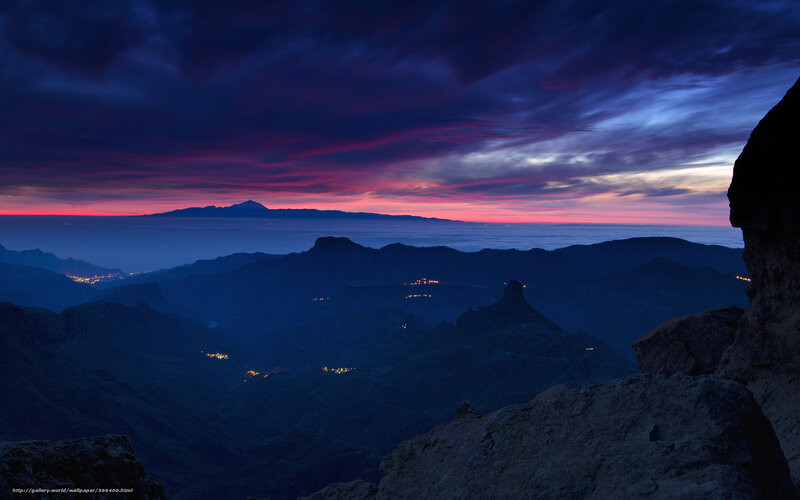 Mountain Landscape at Dusk — Purple, Dramatic, Night, Photograph, Clouds