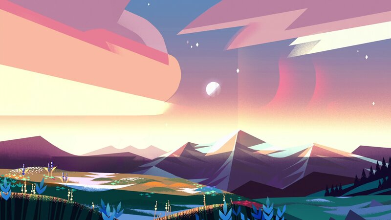 Mountain Landscape at Dusk — Purple, Serene, Sunset