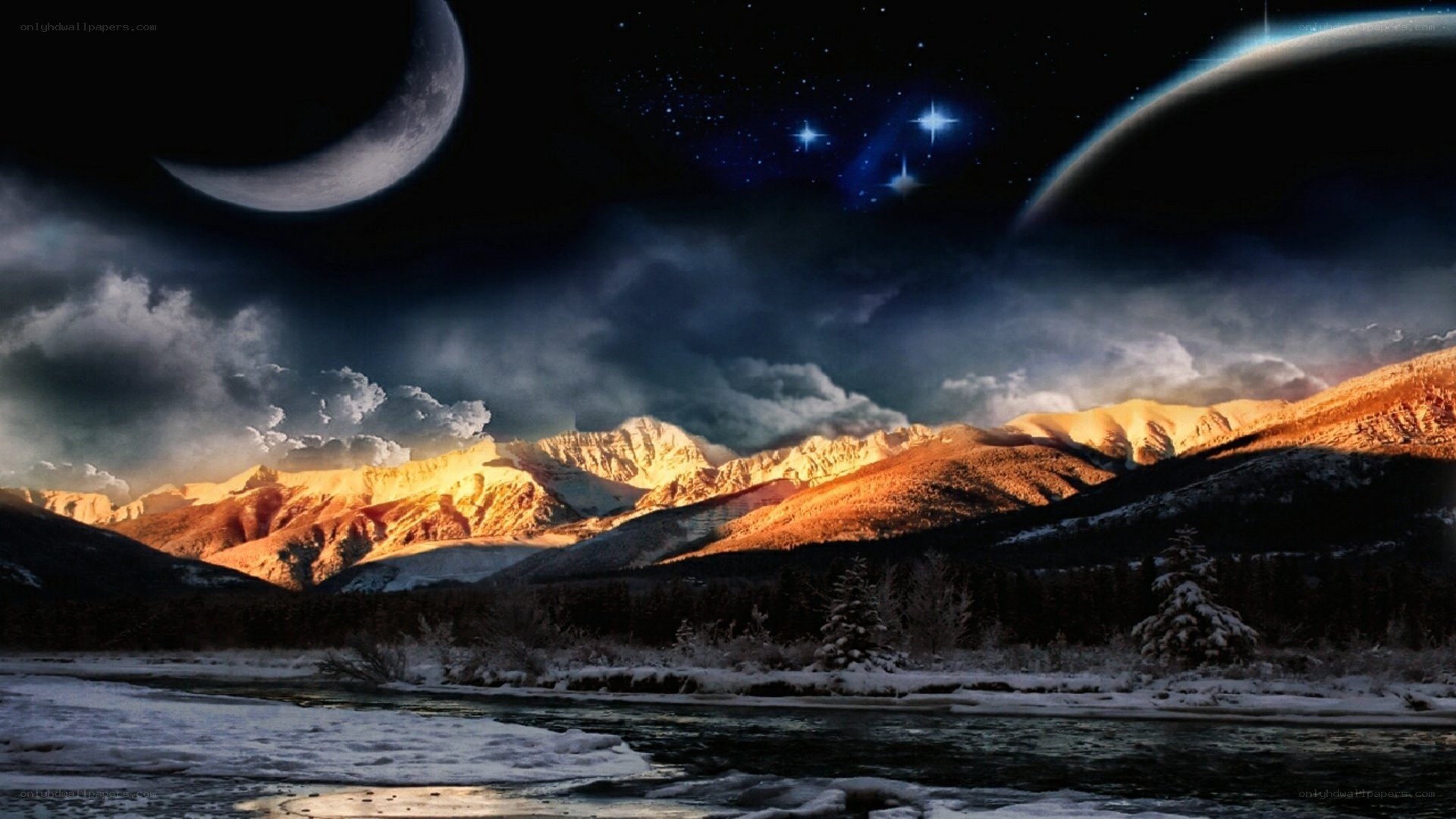 mountain landscape at night