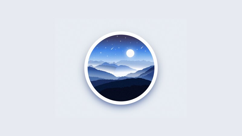 Mountain Landscape at Night — Blue, Serene, Digital Art, Moon