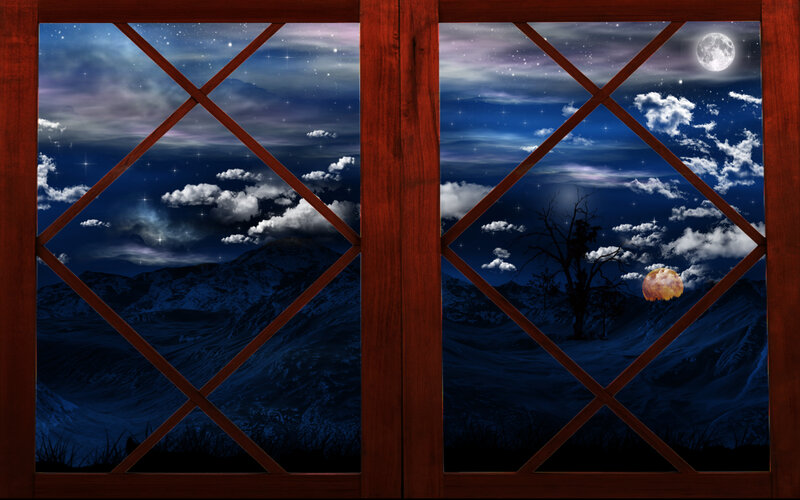 Mountain Landscape at Night — Blue, Serene