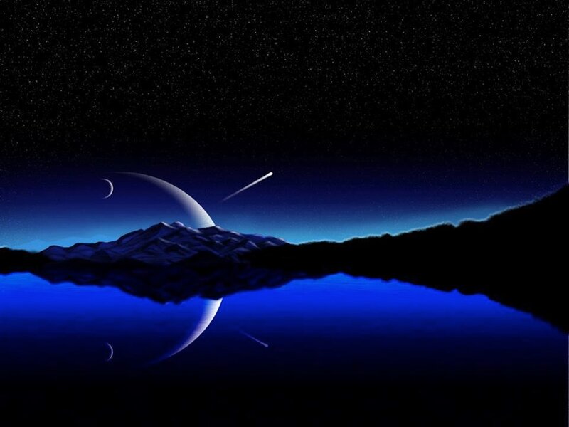 Mountain Landscape at Night — Blue