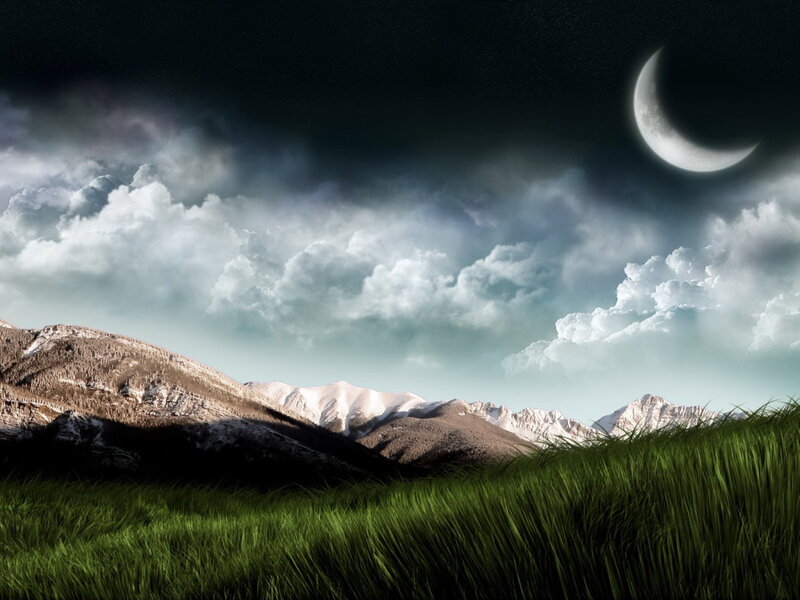 Mountain Landscape at Night — Green