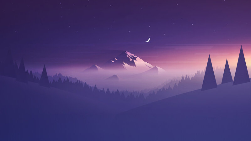 Mountain Landscape at Night — Purple