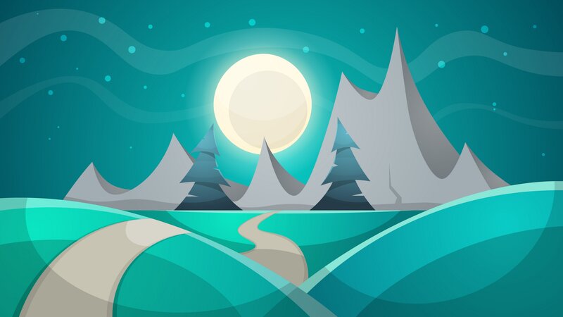 Mountain Landscape at Night — Teal