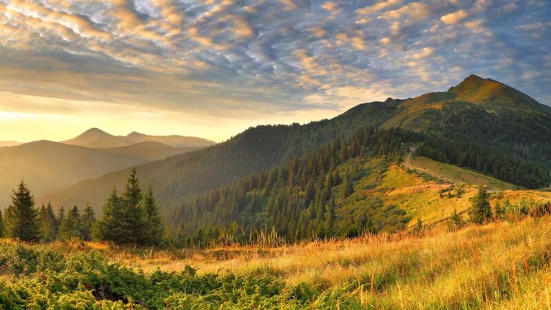 Mountain landscape at sunrise
