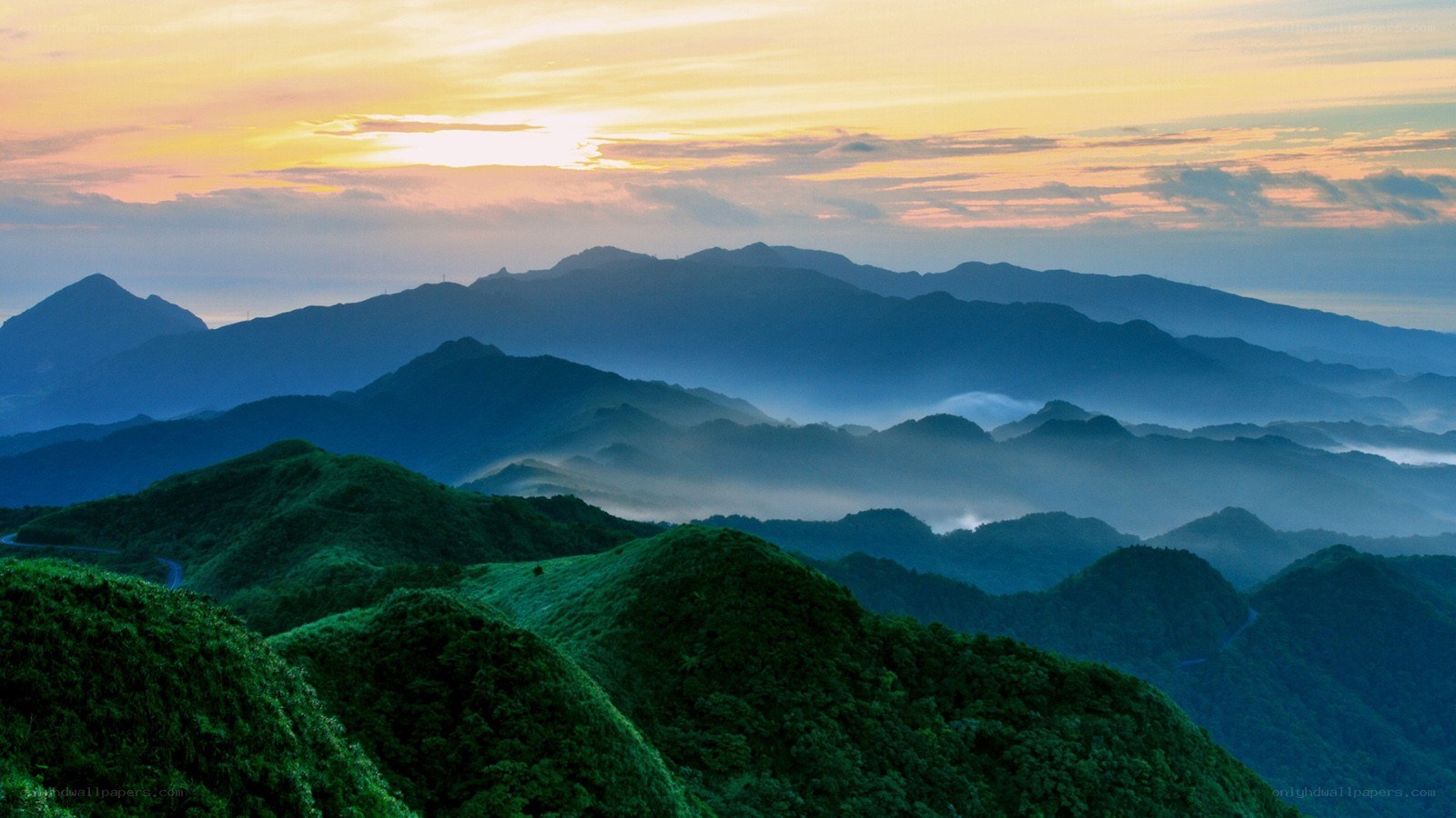 Mountain landscape at sunrise