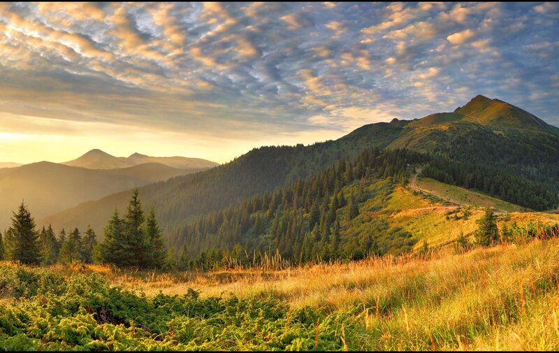 Mountain landscape at sunrise