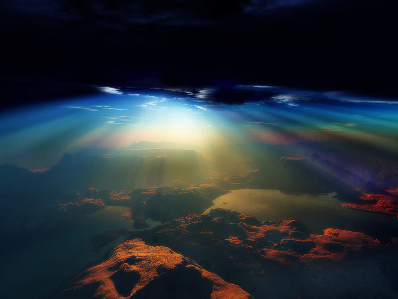Mountain Landscape at Sunrise — Blue, Dramatic