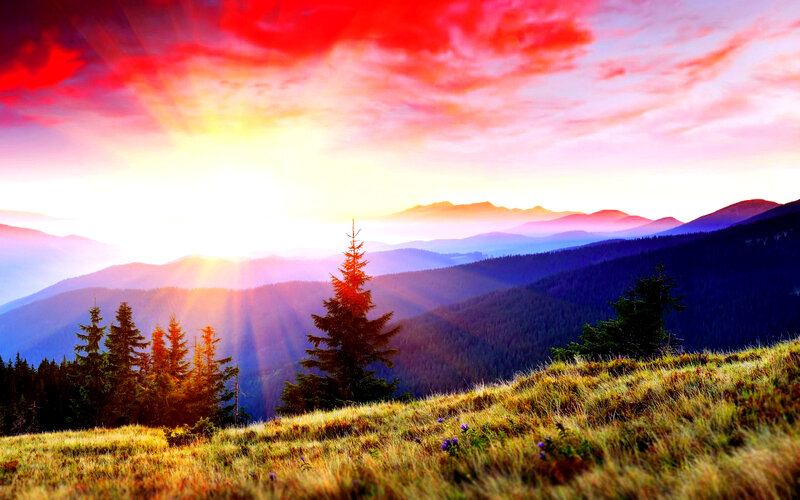 Mountain Landscape at Sunrise — Red, Dramatic