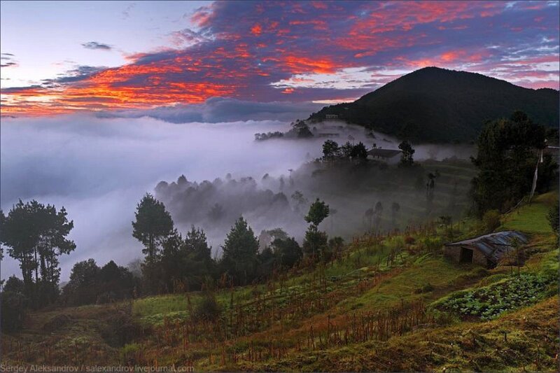 Mountain Landscape at Sunrise — Red