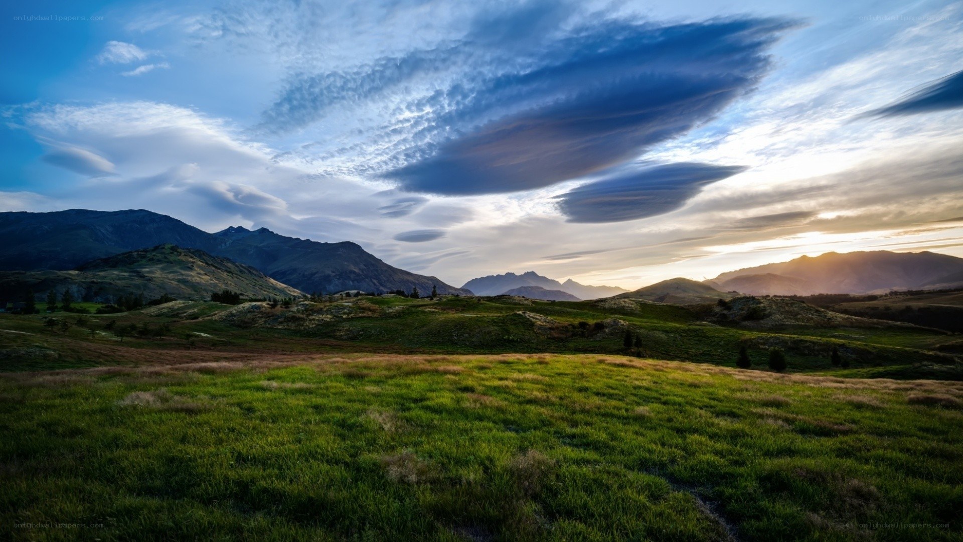 Mountain landscape at sunset