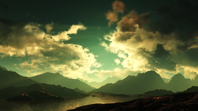 Mountain landscape at sunset