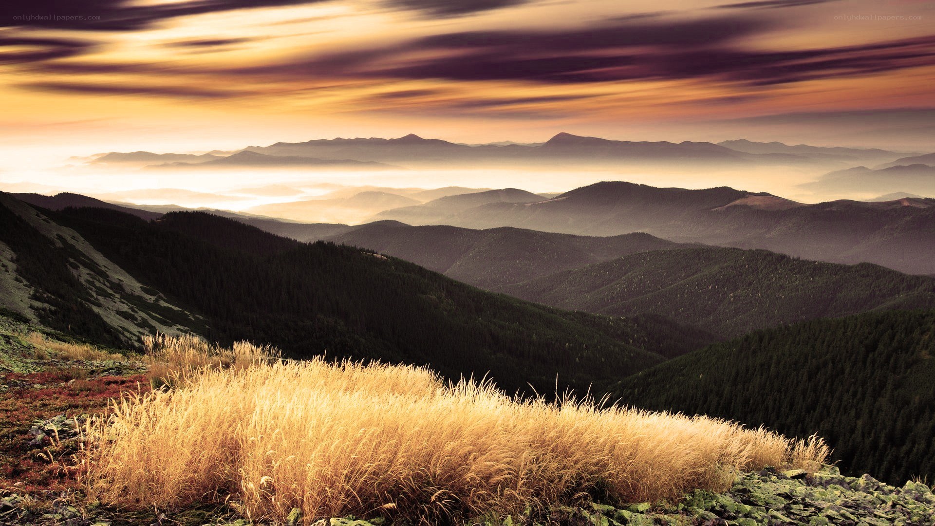 Mountain landscape at sunset