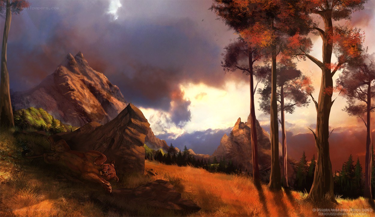 Mountain landscape at sunset
