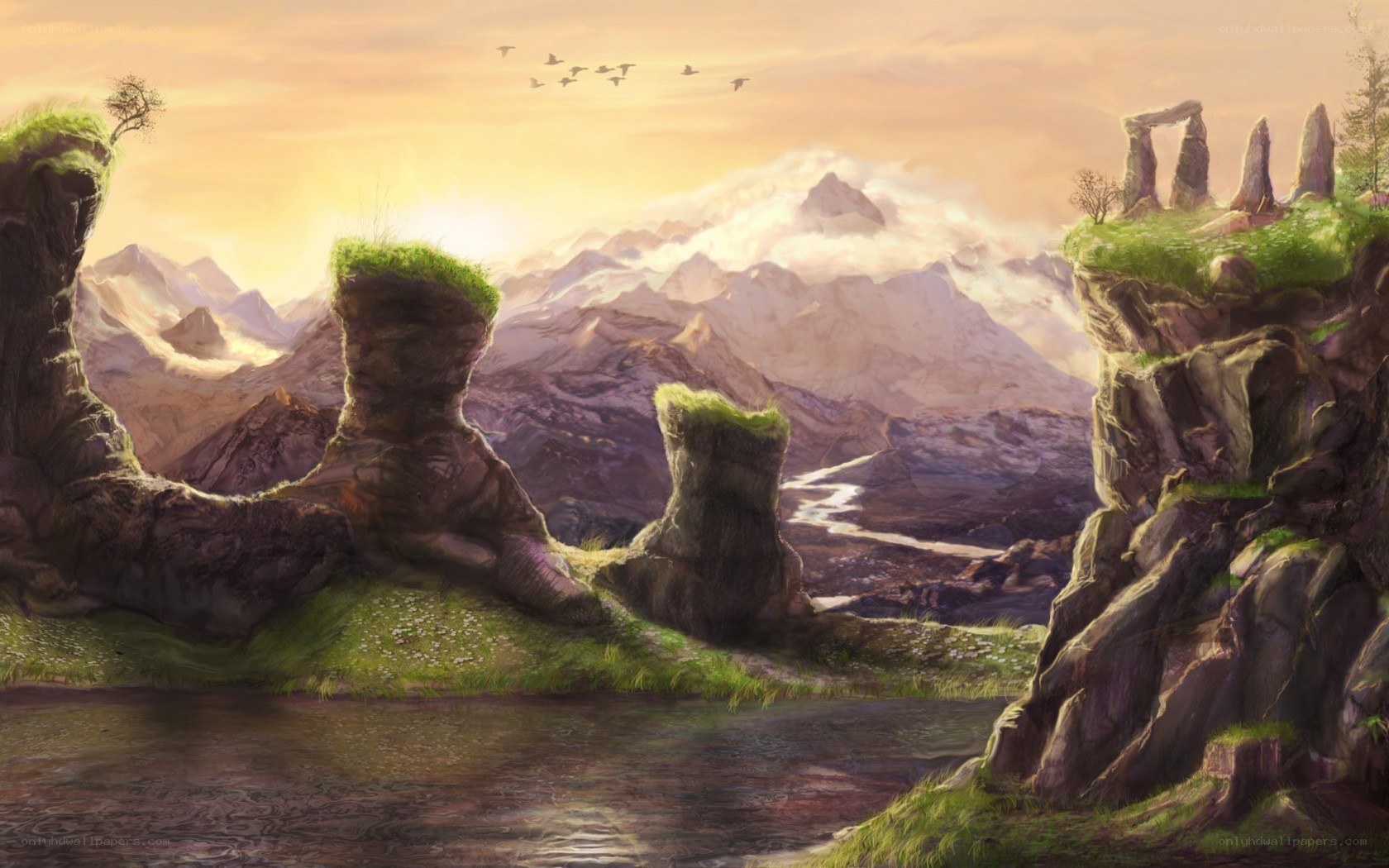 Mountain landscape at sunset