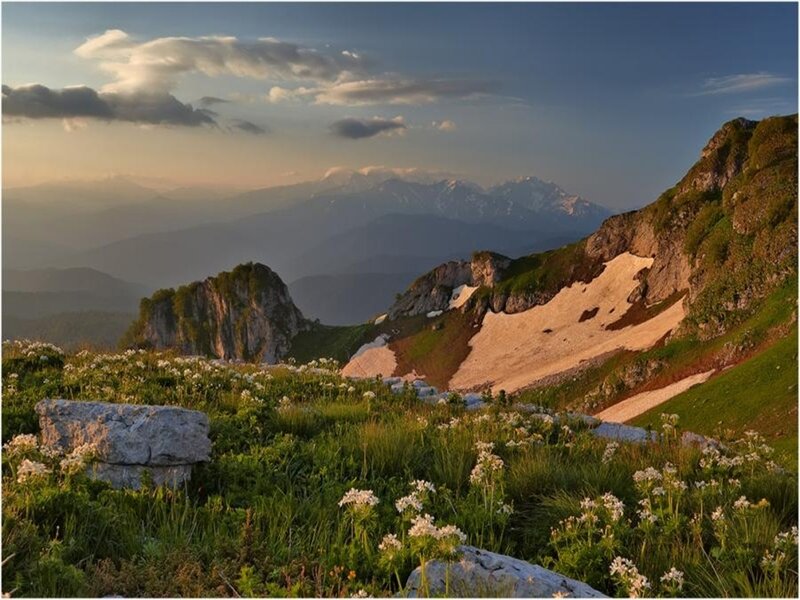 Mountain landscape at sunset