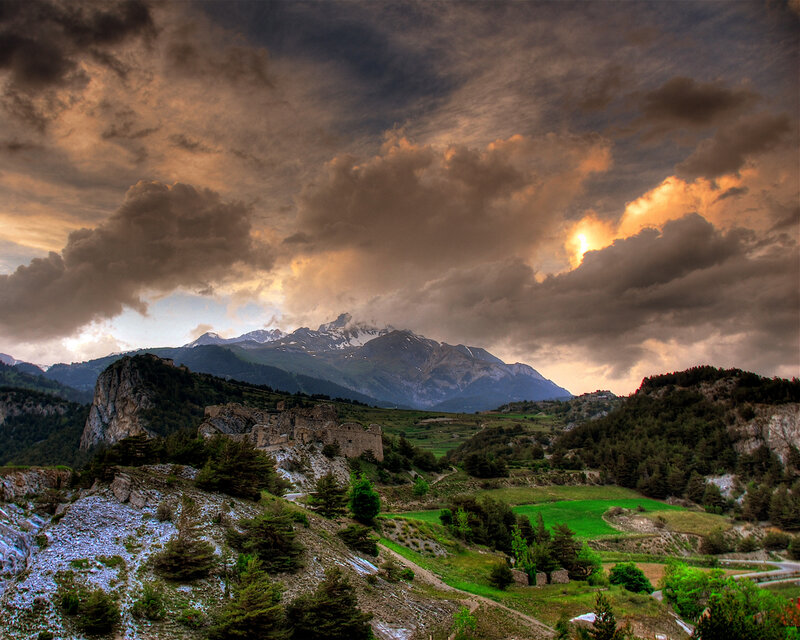Mountain landscape at sunset