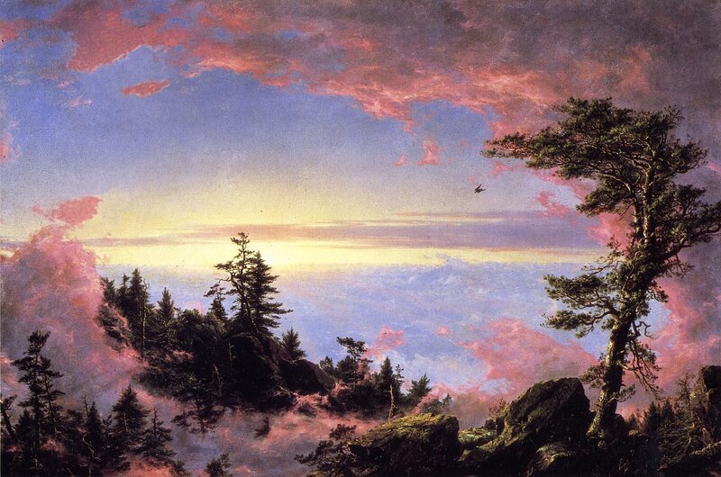 Mountain Landscape at Sunset — Blue, Dramatic, Painting