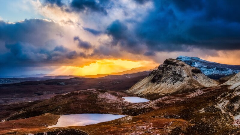 Mountain Landscape at Sunset — Blue, Dramatic, Photograph, Clouds, Lakes