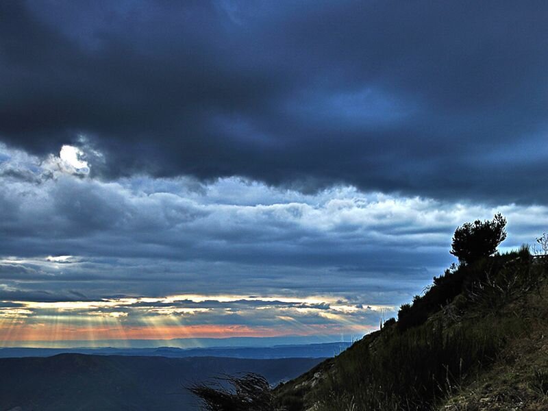 Mountain Landscape at Sunset — Blue, Dramatic, Photograph, Clouds