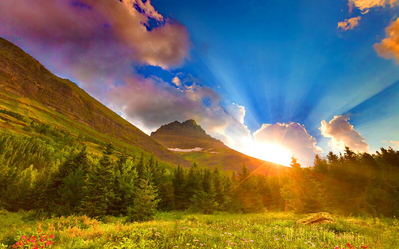 Mountain Landscape at Sunset — Blue, Dramatic, Photograph, Sun