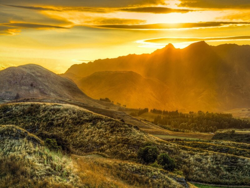 Mountain Landscape at Sunset — Gold, Dramatic, Photograph, Mountains