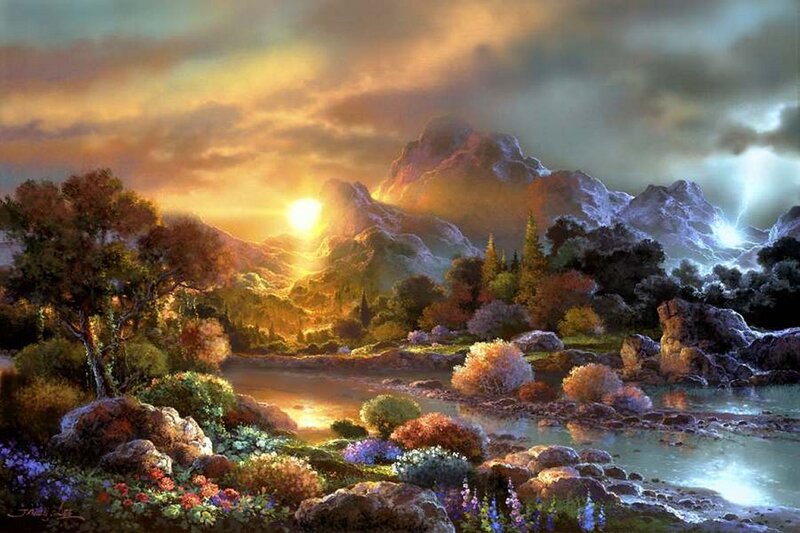Mountain Landscape at Sunset — Gold