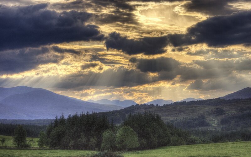 Mountain Landscape at Sunset — Green, Dramatic, Photograph