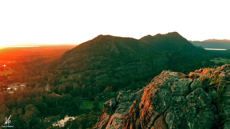 Mountain Landscape at Sunset — Green, Serene, Photograph, Mountains, Forest, Rocks